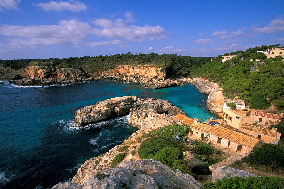 Coastal landscape with Finca, Cala s'Amonia, Majorca, Spain