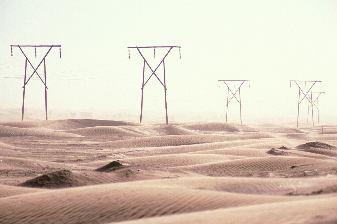 Electricity pylons at the desert, Luederitz, Namibia, Africa