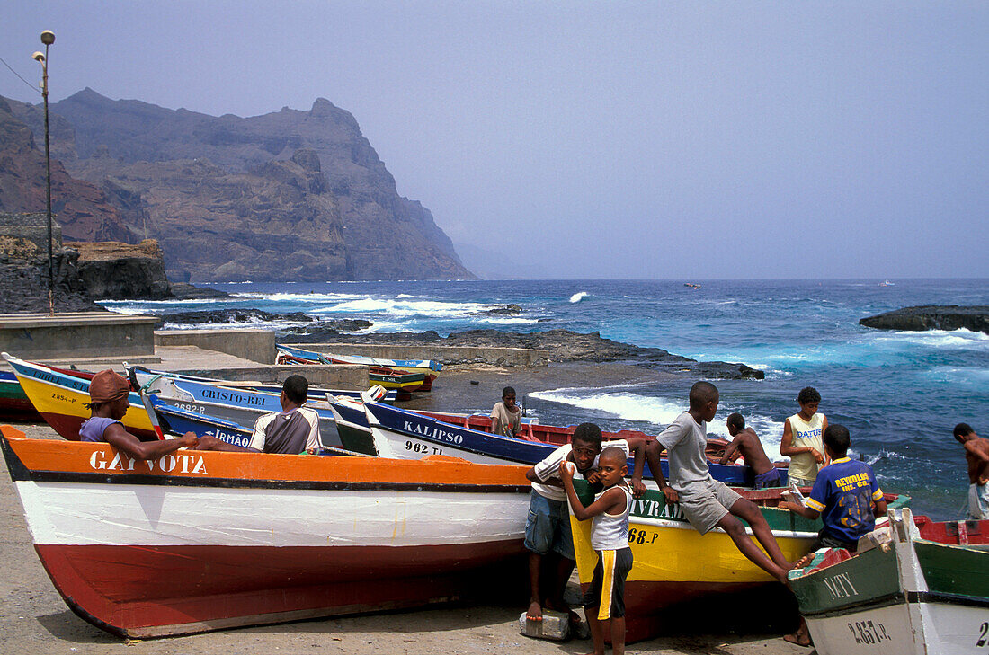 Boats at coast of Ponta do Sol, Santo Antao, Cape Verde Islands, Africa