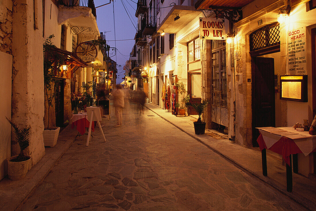 Restaurant in the old town of Chania, alley, Crete, Greece