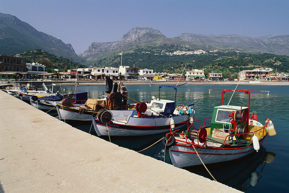 Fishing boats at harbour, Plakias, Crete, Greece, Europe