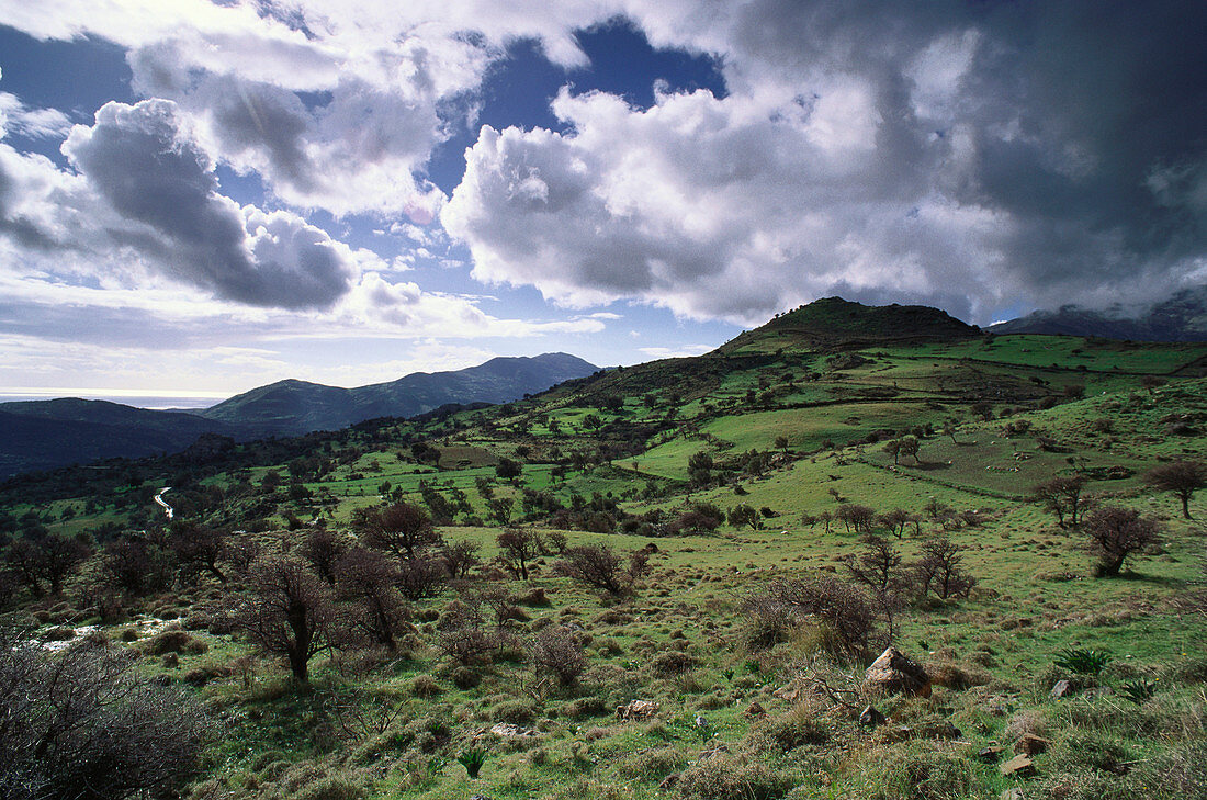 Berglandschaft unter Wolkenhimmel, Kreta, Griechenland, Europa