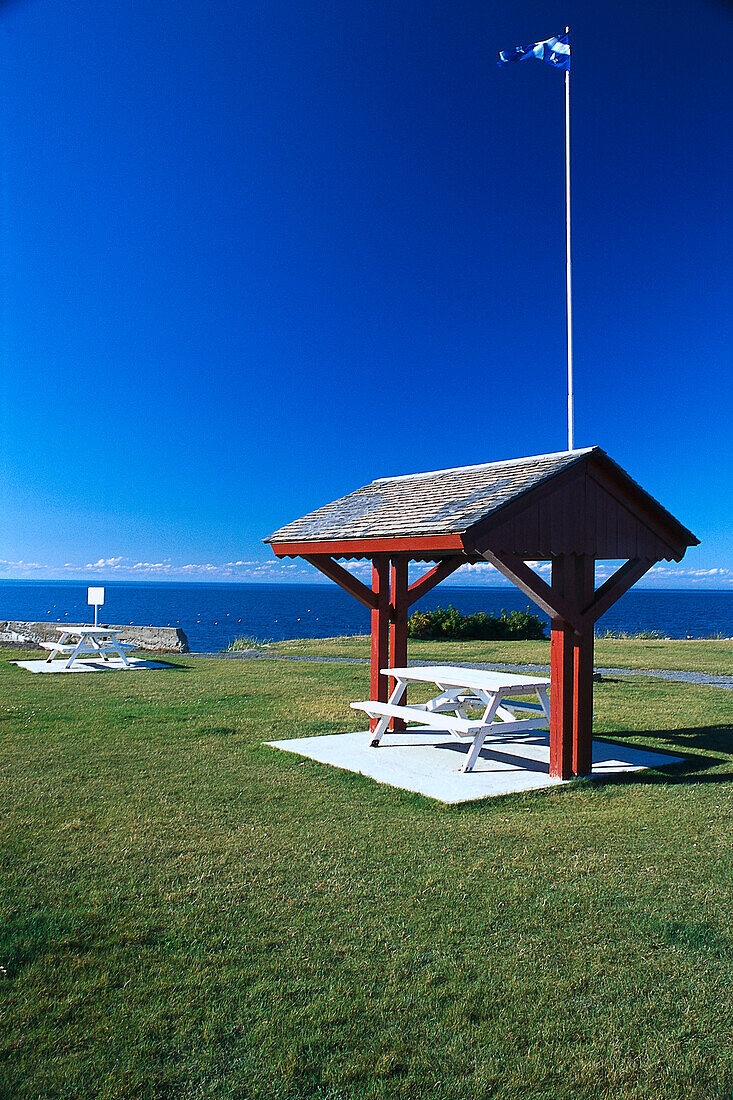 Bench and table for a rest, St. Lawrence River Prov. Quebec, Canada