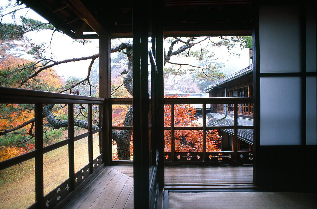 Blick aus dem Sommerhaus des Kaisers Taisho, Tamozawa Imperial, Villa Memorial Park, Nikko, Japan