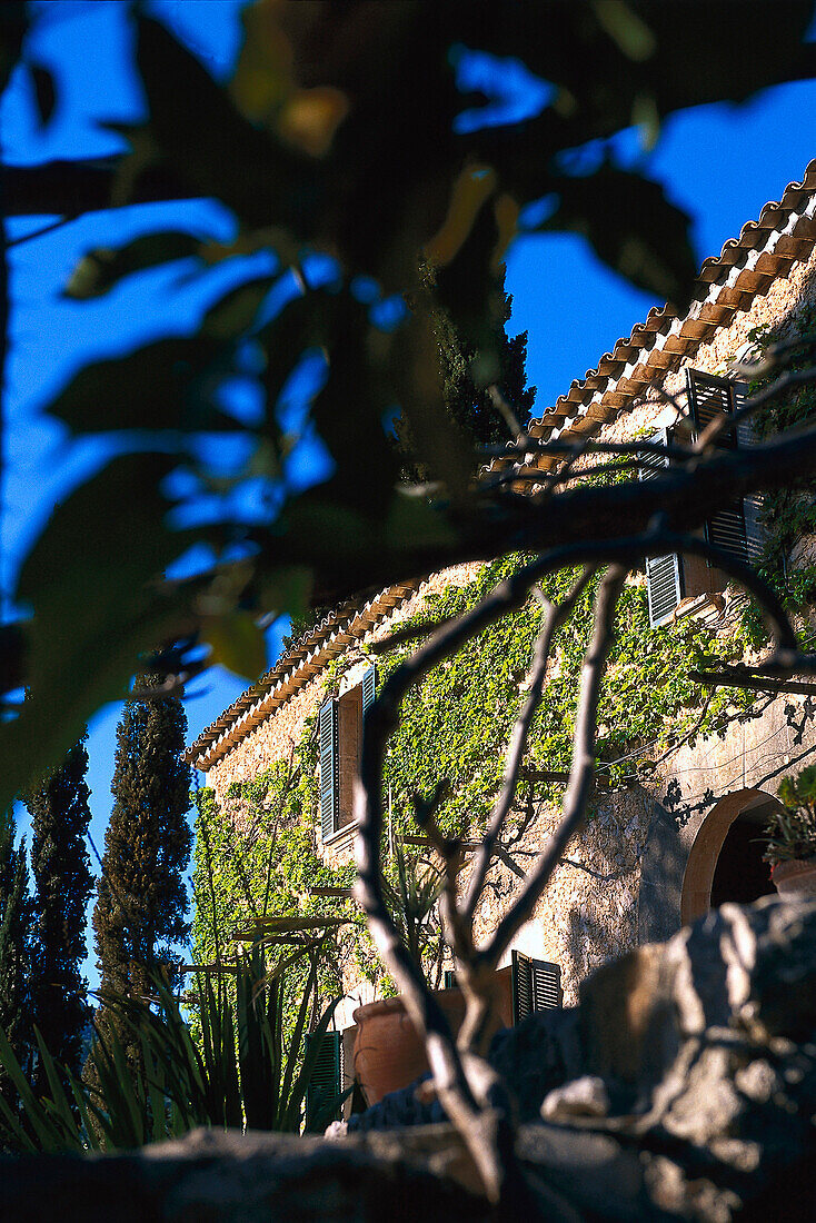 Finca Fangar in the sunlight, Majorca, Spain, Europe