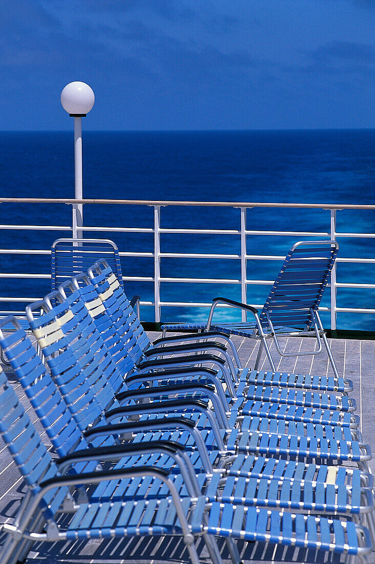 Deck Chairs on Sun Deck, Cruiser Queen Elizabeth 2 Transatlanticpassage
