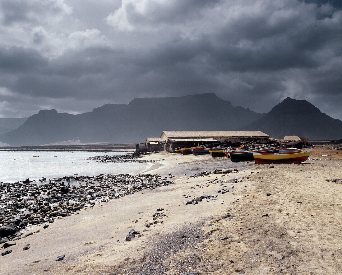 Fishing boats on the beach, Baia de Sao Pedro, Sao Vicente, Cape Verde Islands