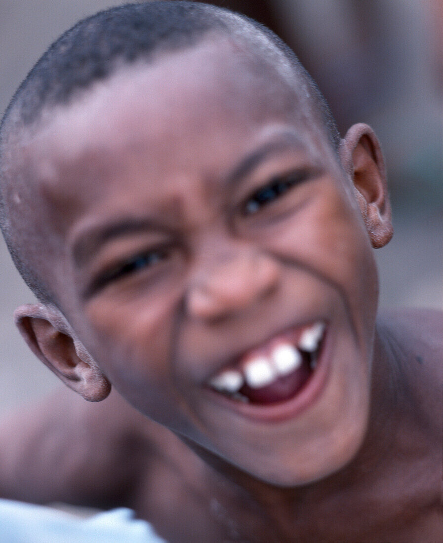 Portrait of a boy pulling a face, Cape Verde Islands