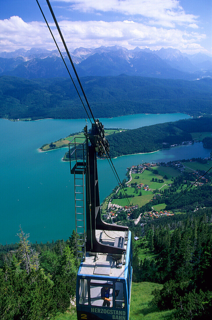 Cable car to Herzogstand, Karwendel Mountain, Walchensee Lake, Bavaria, Germany