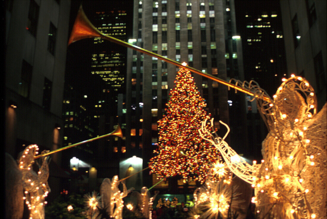Weihnachtsdekoration, Rockefeller Center, 5th Avenue Manhattan, New York, USA