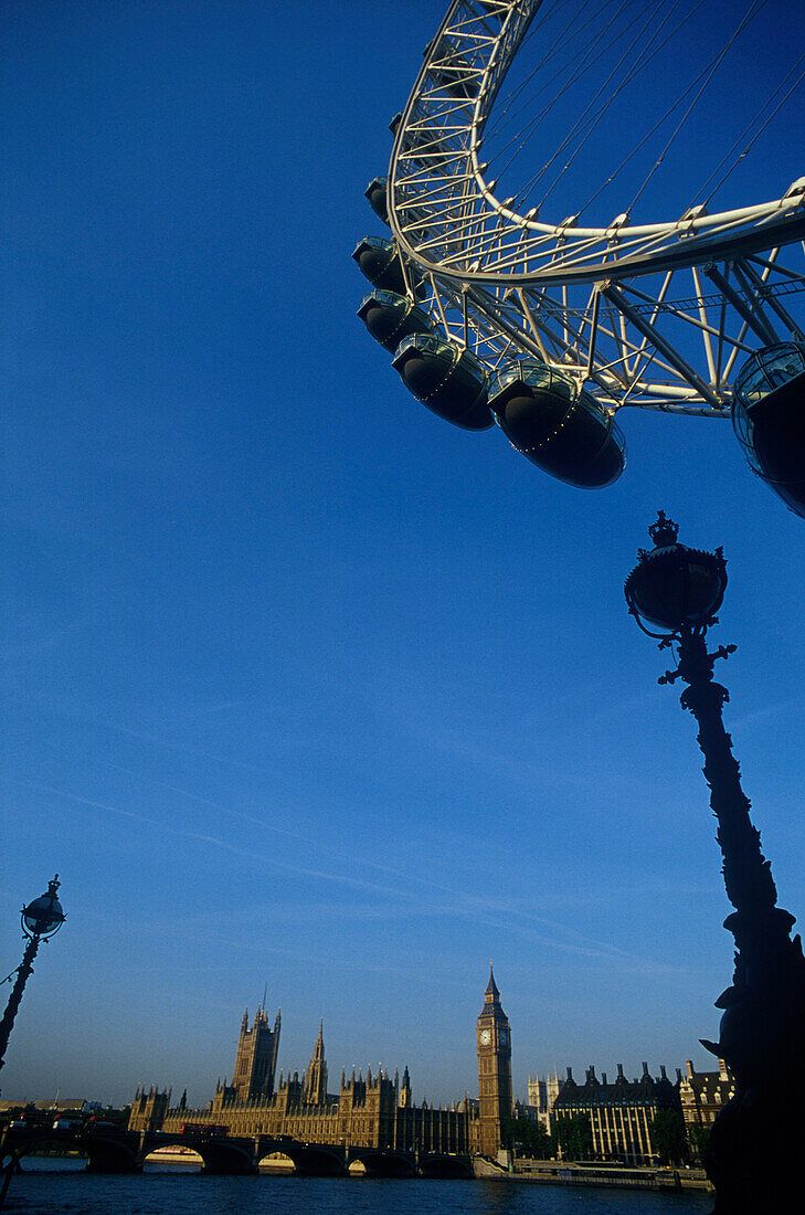 London Eye, Big Ben, Jubilee, Gardens, London, England, Großbritannien
