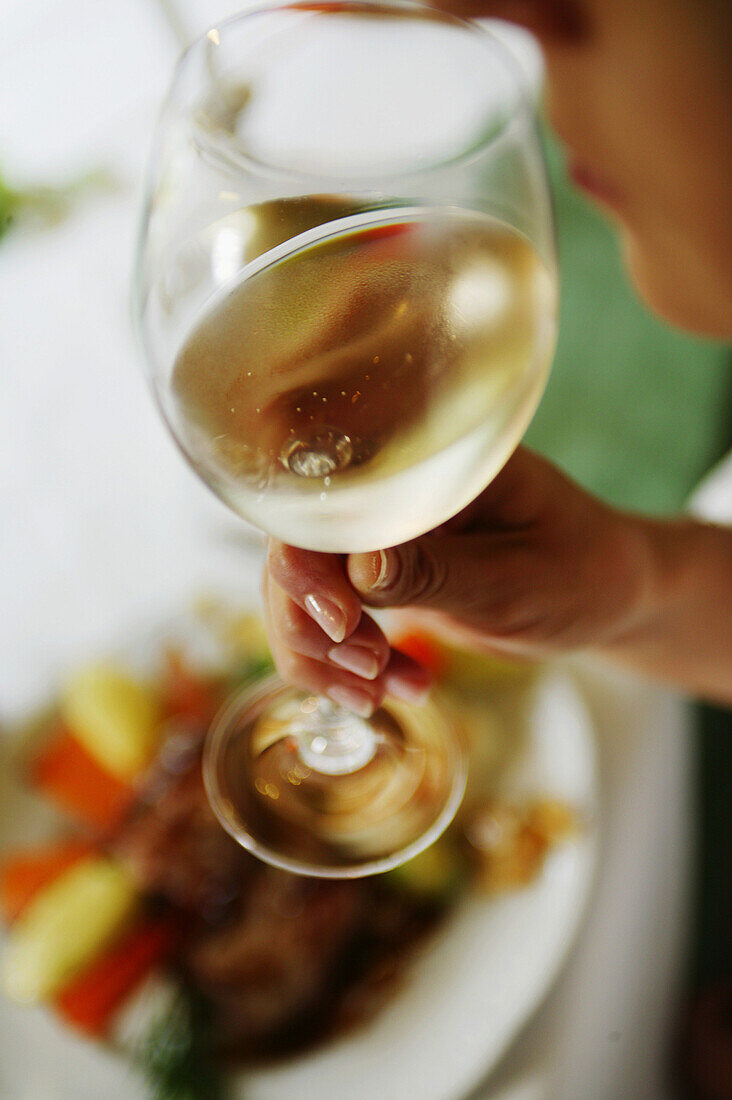 Girl drinking wine, Girl drinking wine, Women drinking white wine, Styria, Austria , Culinary Wine