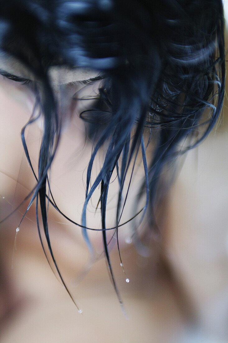 Wet hair of a woman, Close-up