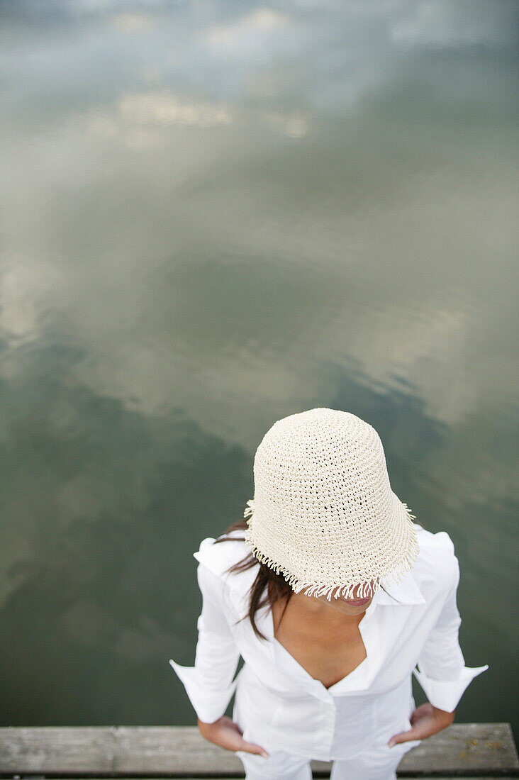 Girl on a lake, wellness people