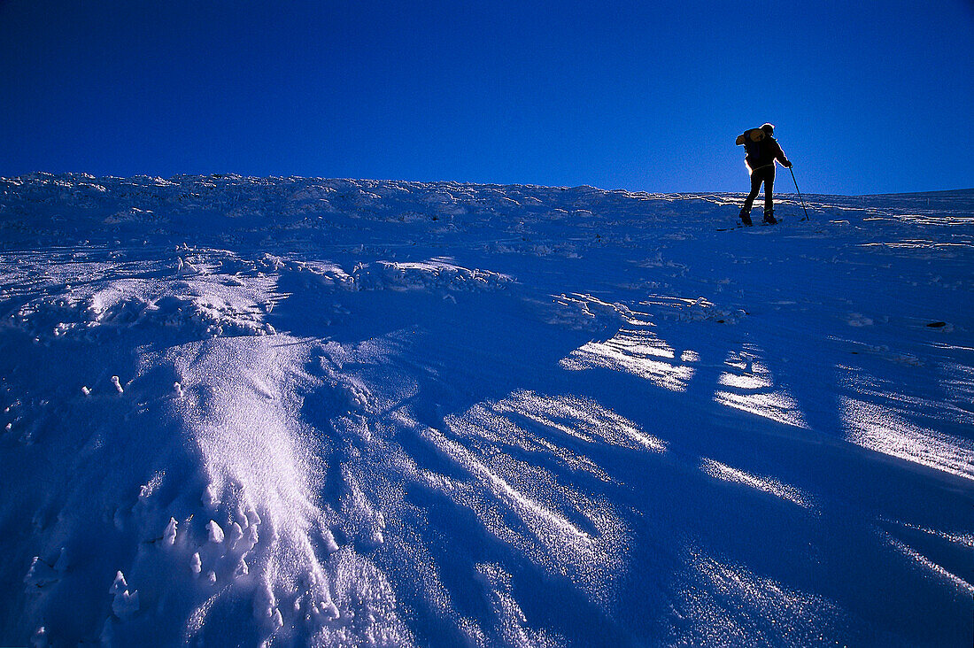 Person on ski tour, Oppenberg, Styria, Austria