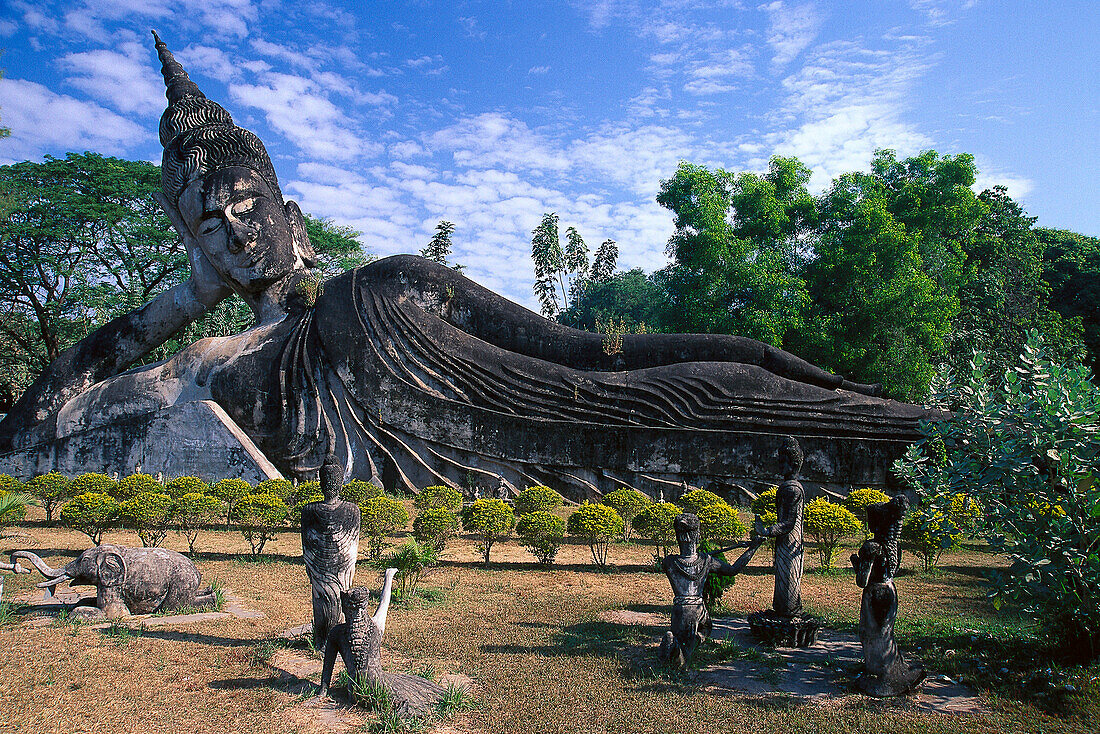 The lying Buddha, Buddha park, Vientiane, Laos, Asia