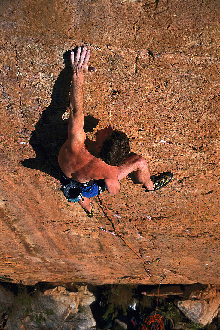 Man rock climbing, Montagu, South Africa