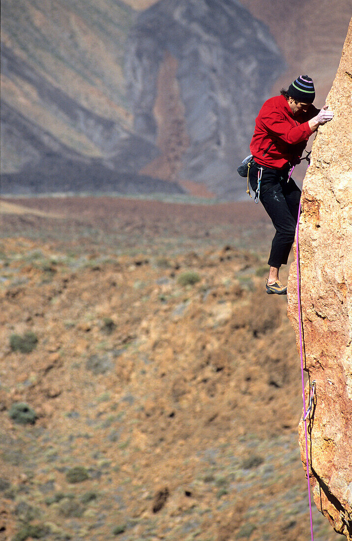 Climber, Las Canadas, Tenerife, Canary Islands, Spain