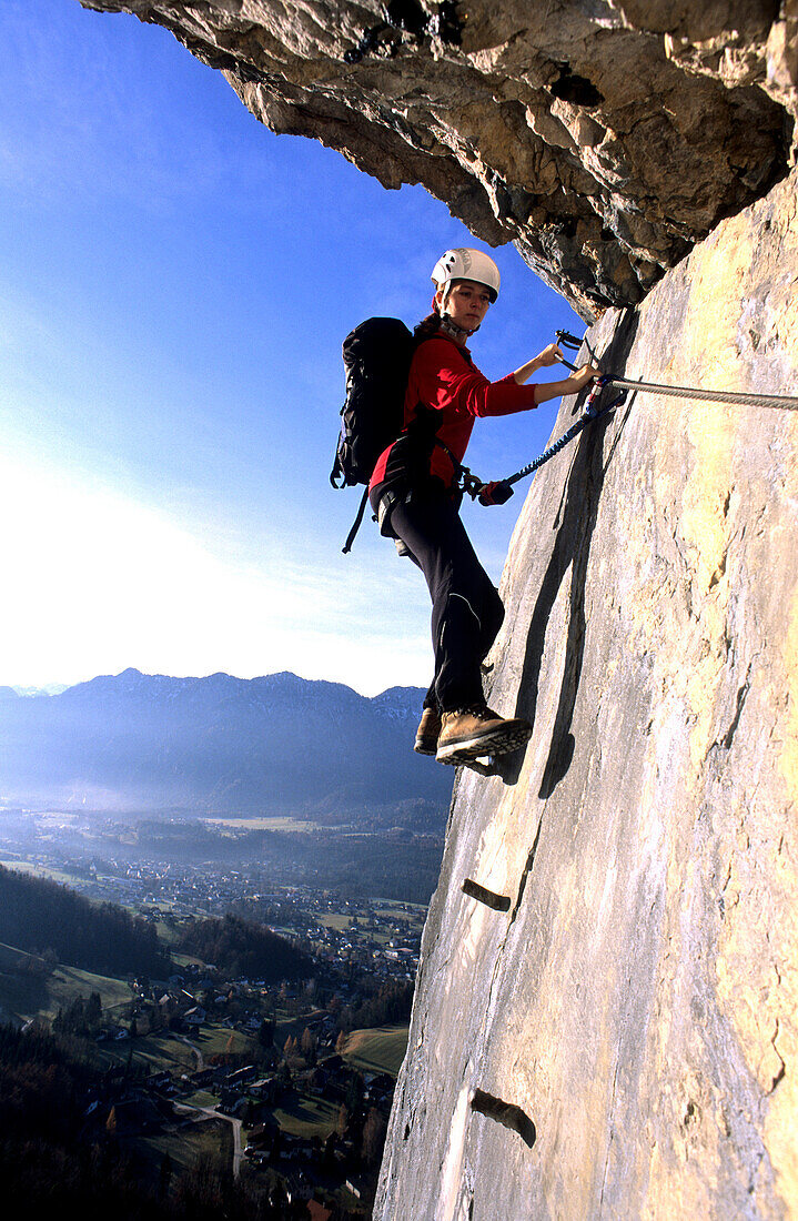 Climber, Fixed Rope Route, Bad Goisern, Salzkammergut, Upper Austria