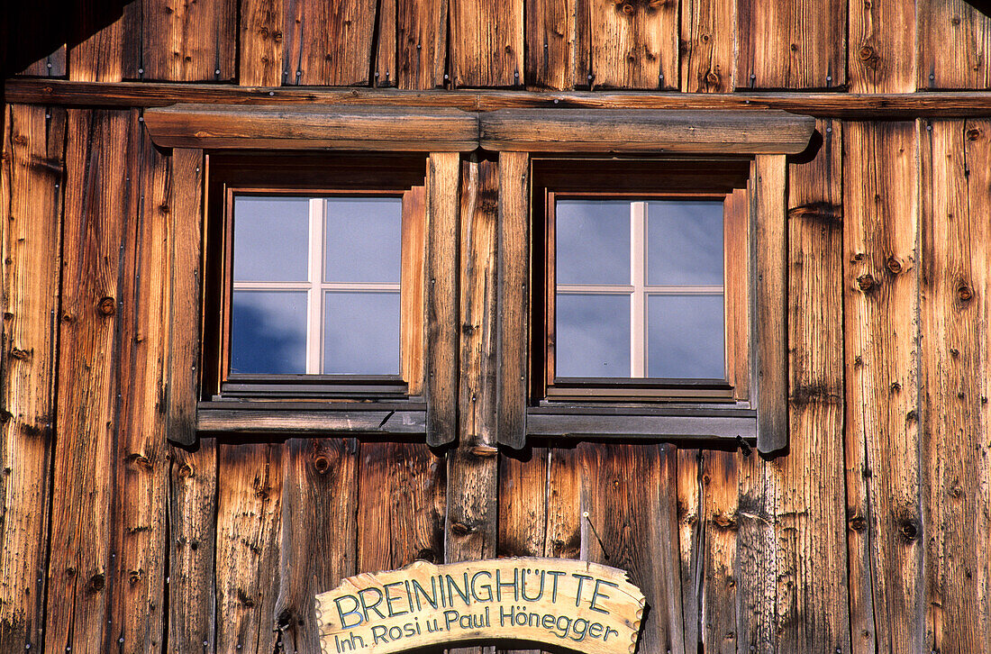 Windows of house, Zwieselalm, Donnerkogel, Gosaukamm, Upper Austria