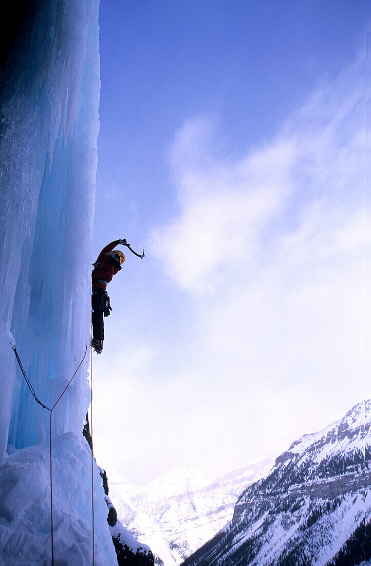 Ice cascade, Nemisis WI6, March 2004, Ice Climbing, Stanley Headwall, Canada, Harald Berger