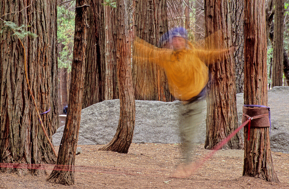 Funambulation in Camp 4, Yosemite Valley, California, USA