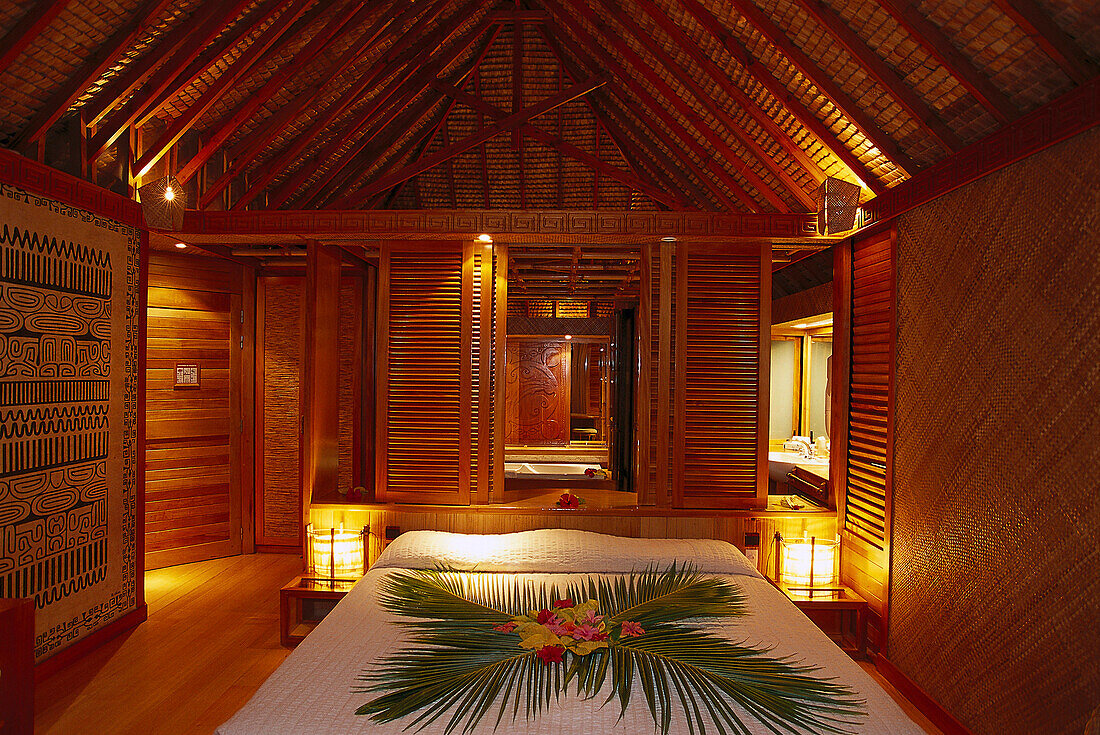 Overwater Bungalow Interior, Pearl Beach Resort Bora Bora, French Polynesia