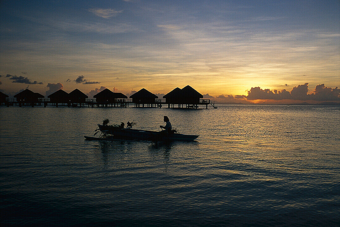 Canoe at Sunset, Te Tiare Beach Resort Huahine, French Polynesia
