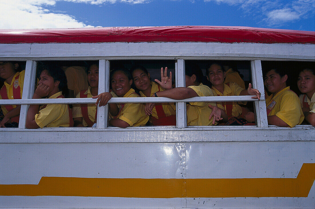Schoolkids in Bus, Savai'i Samoa