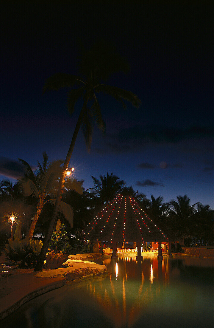 Swimming Pool at Dusk, Sonaisali Island Resort near Nadi, Viti Levu, Fiji