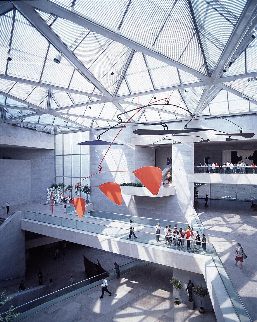 Interior view of a hall with glass roof at the National Gallery, Washington D.C., USA, America