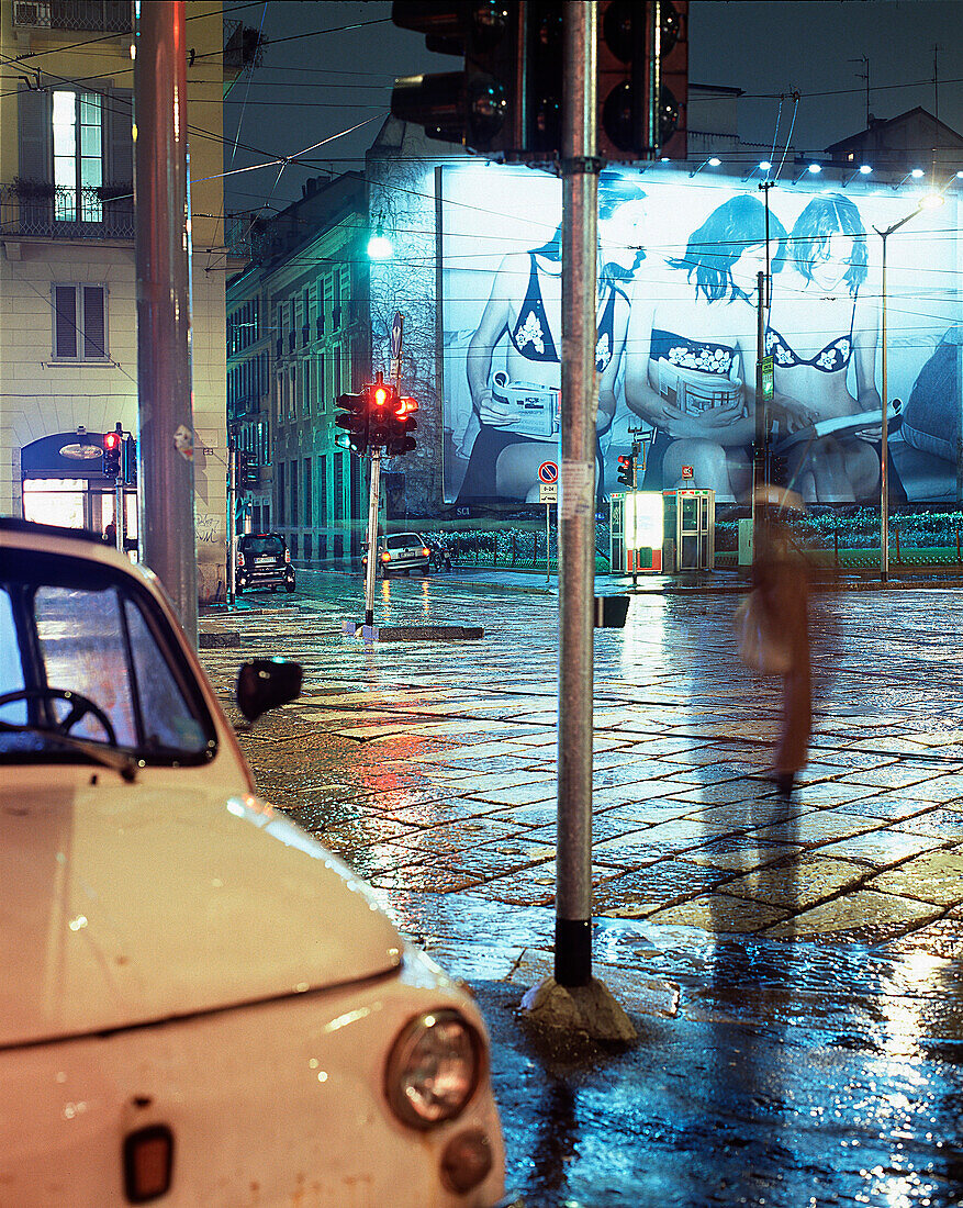 Armani advertisement, crossing Via dell` Orso/Via Broletto, centrum, Milan, Italy