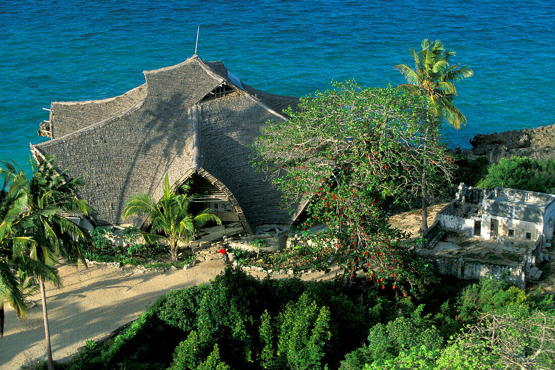 Das Besucherzentrum des Naturreservats an der Küste der Insel Chumbe, Sansibar, Tansania, Afrika