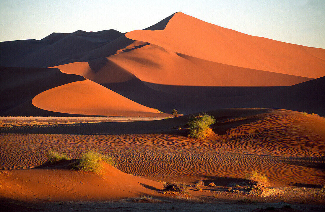 Sand dunes, clay pan, Sossusvlei, Namib Naukluft National Park, Namibia, Africa
