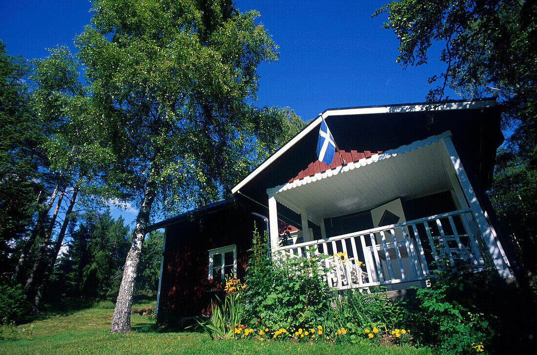 Veranda eines Sommerhauses, südlich von Boras Väster Götland, Schweden