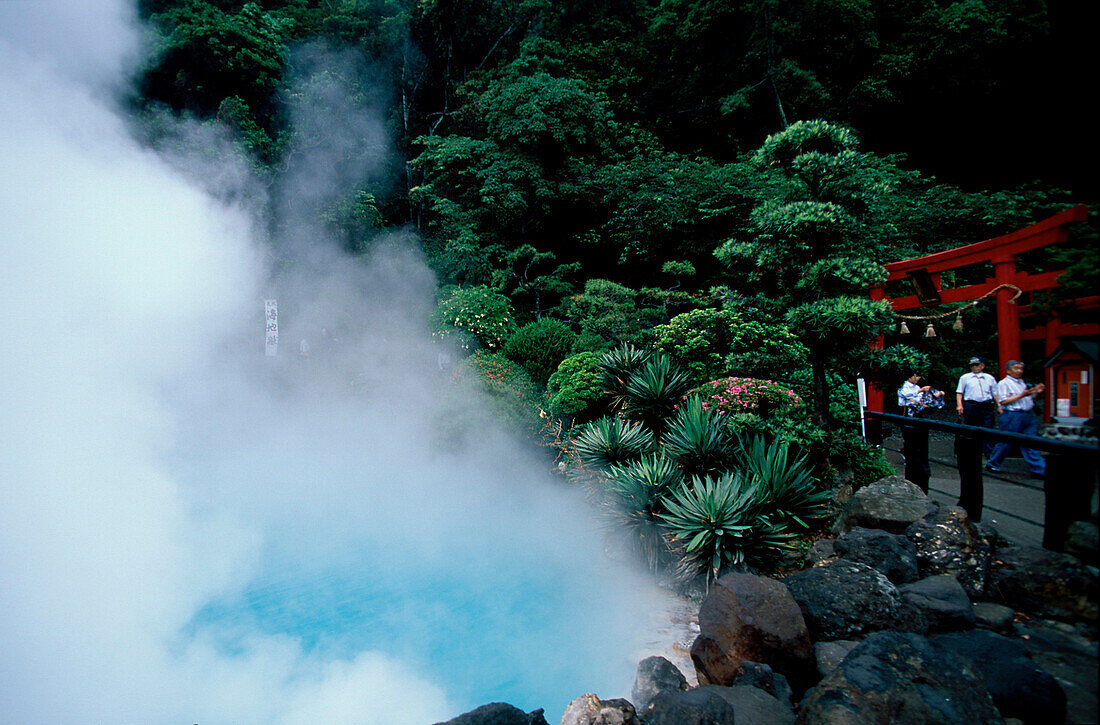 Heiße Mineralquelle Meeres-Teich, Umi Jigoku, Subtropischer Wald Beppu, Südinsel Kyushu, Japan