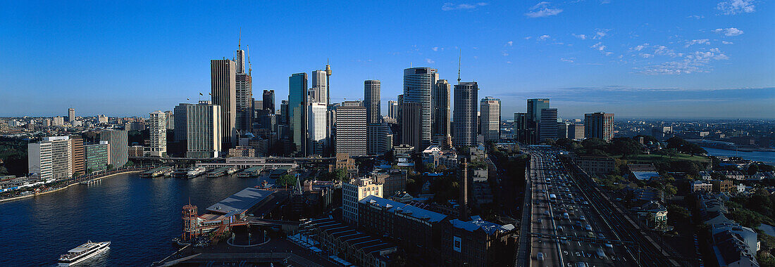 Downtown, Geschaeftsviertel, von Harbour Bridge, Circular Quay Rocks, Sydney, NSW, Australien