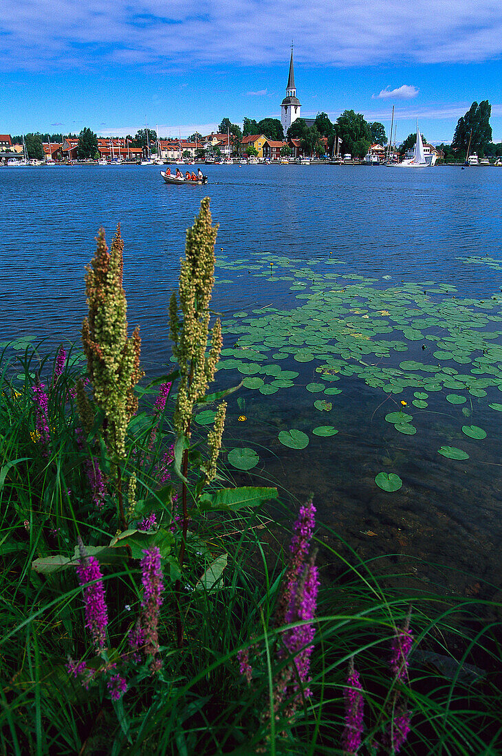 View over lake Mälar at the small town Mariefred, Soedermanland, Sweden, Europe