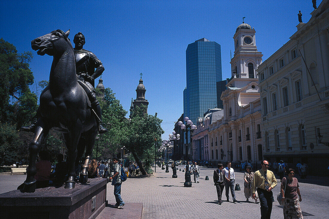 Reiterstandbild, Don Pedro de Valdivia, Plaza de Armas, Rathaus Santiago de Chile, Chile