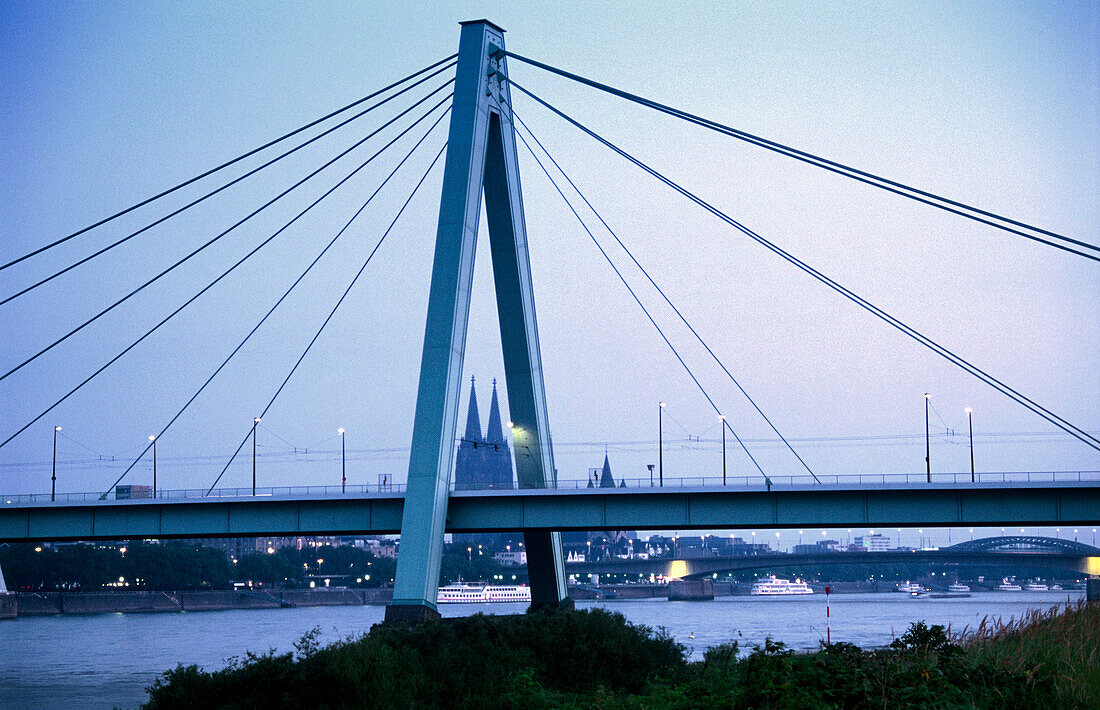 Severins bridge and cathedral, Cologne, North Rhine Westphalia, Germany