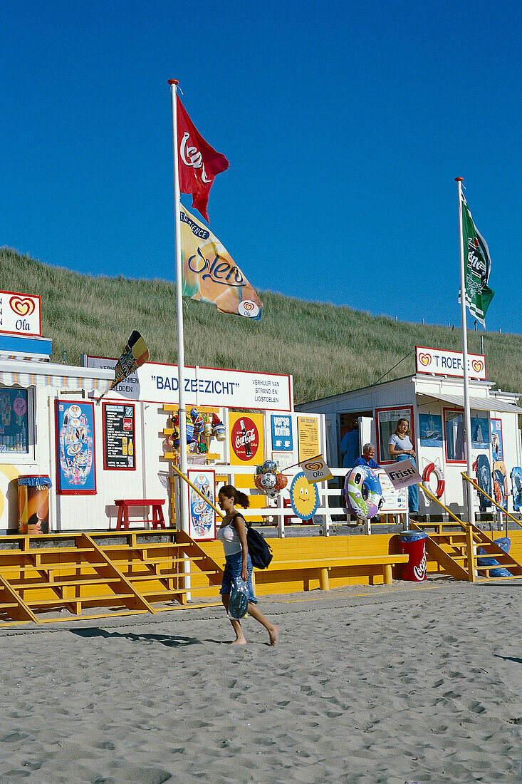 Beach promenade with beach cafe, Egmond aan Zee, Netherlands