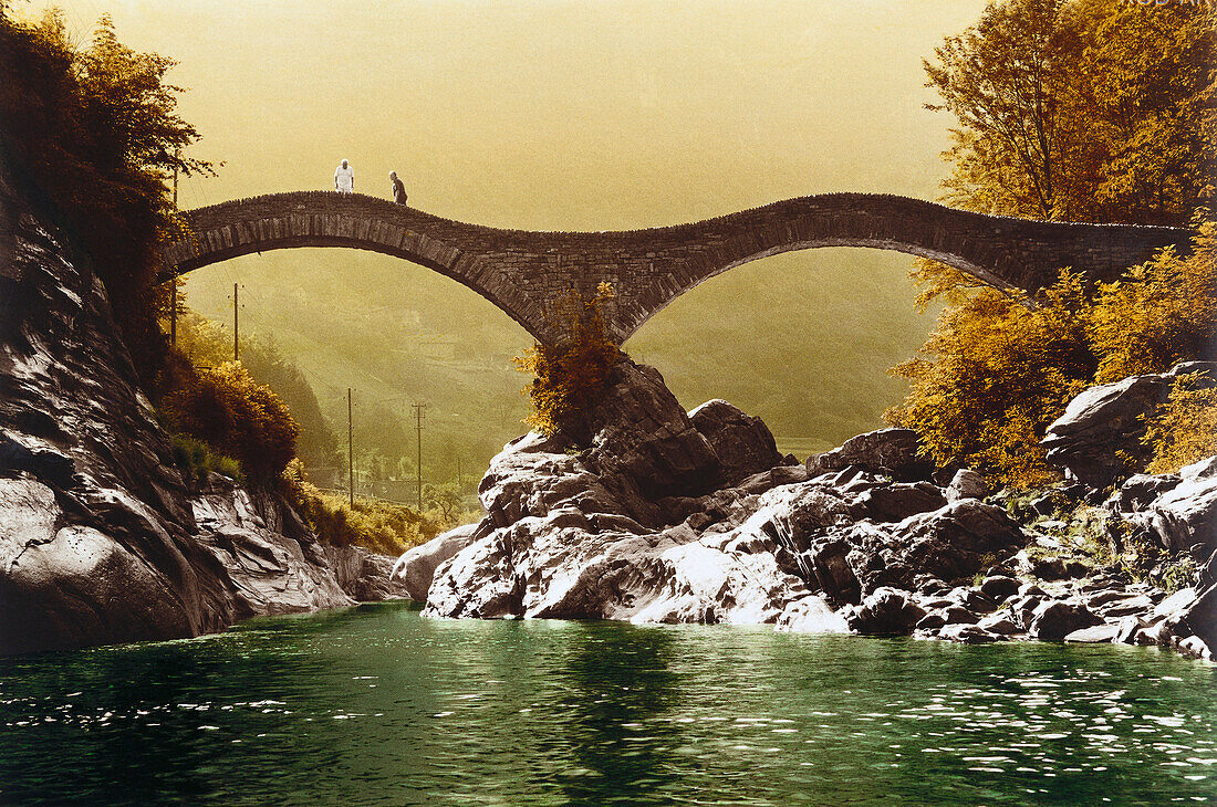 Roman bridge at Lavertezzo, Val Verzasca, Ticino, Switzerland