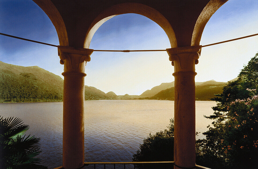 View over Lake Lugano, Morcote, Ticino, Switzerland