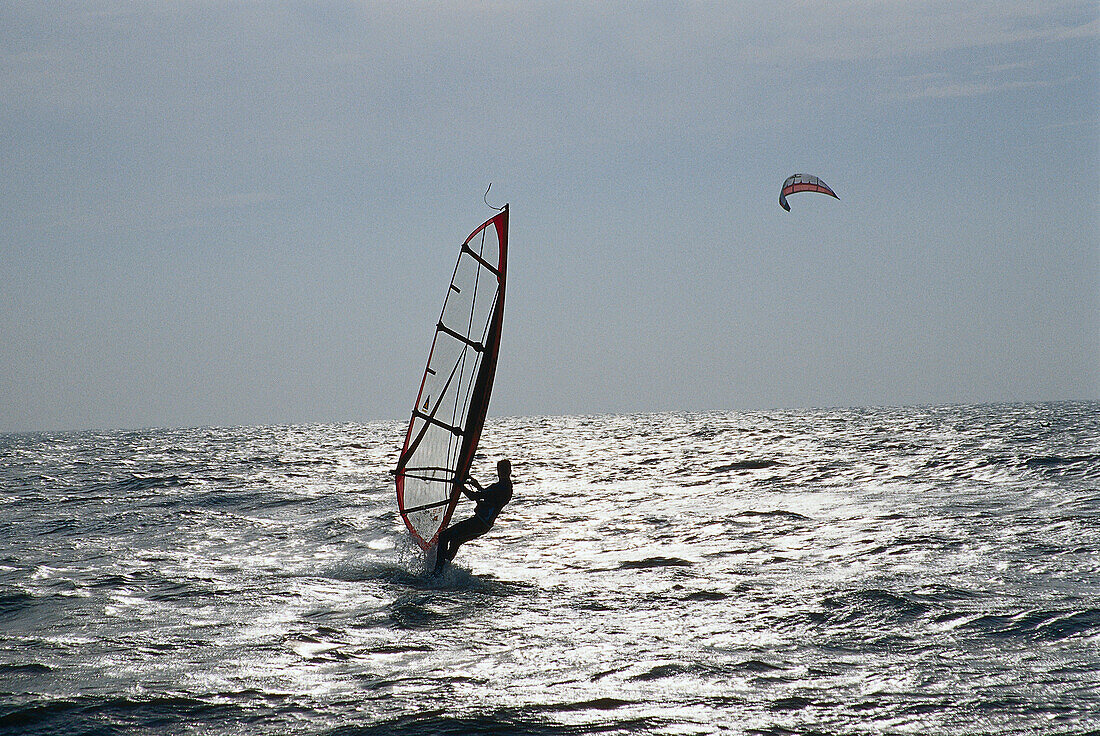 Windsurfer and kite surfer, Zandvoort, Netherlands