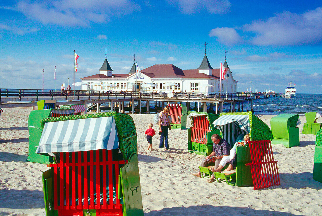 People on the beach, Sea Resort Ahlbeck, Usedom, Mecklenburg-Western Pomerania, Germany, Baltic Sea