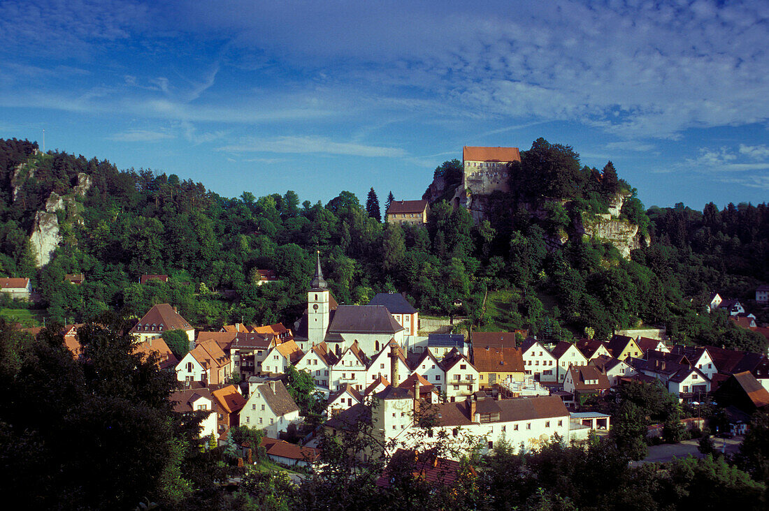 View of Pottenstein in Franconian Switzerland, Franconia, Bavaria, Germany