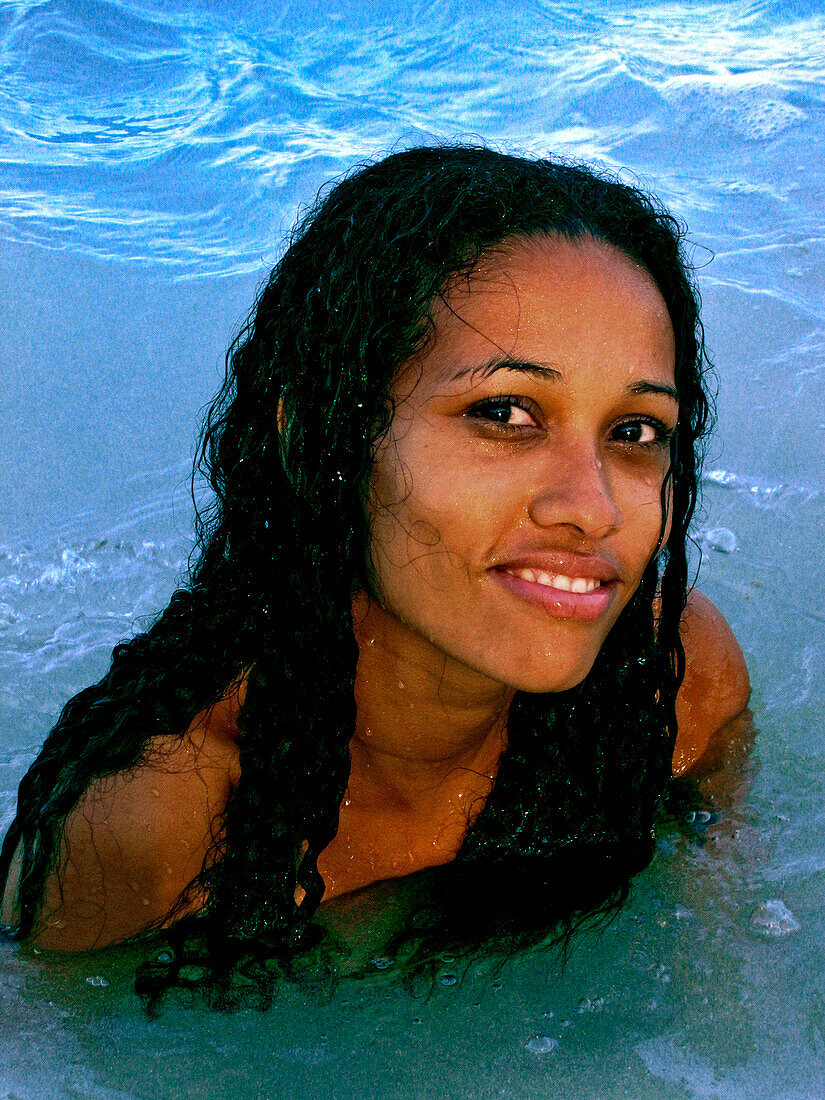 Beautiful Girl in the Water, Carribbean Beach, Colombia, South America