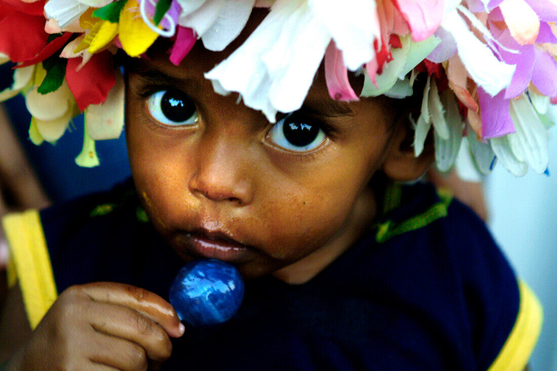 Littly Flower Boy with Lolli, Baranquilla, Carnival, Colombia, South America