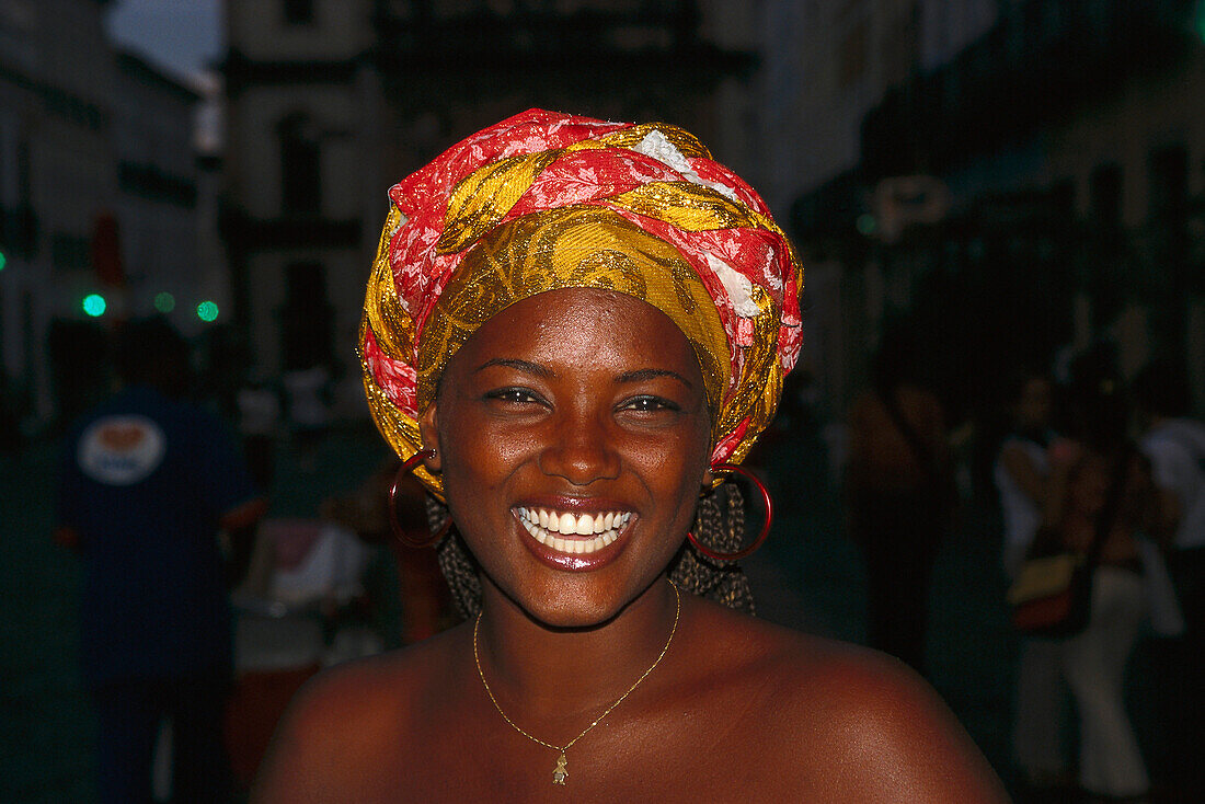 Laughing young woman, Pelourinho, Salvador da Bahia, Brazil, South America
