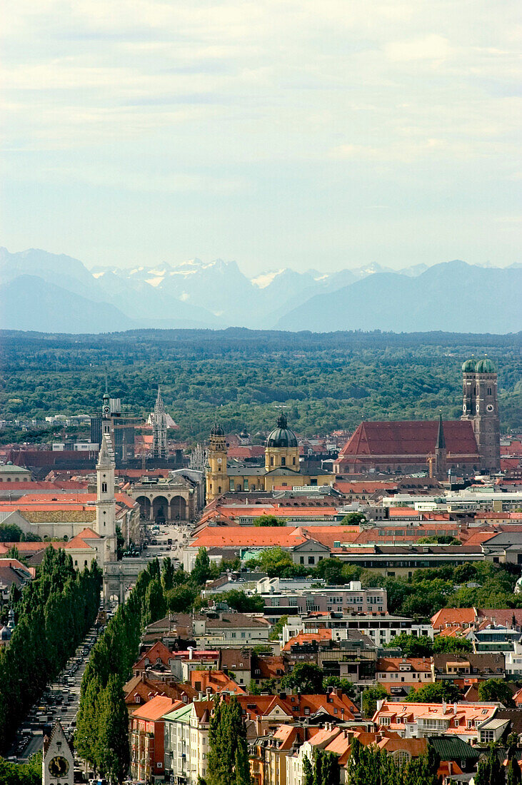 Skyline of Munich with the Alps in the background, Munich, Bavaria, Germany